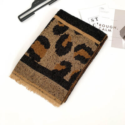 Leopard Raw Hem Polyester Scarf