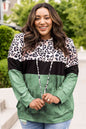 Leopard Print Color Block Hoodie with Kangaroo Pocket