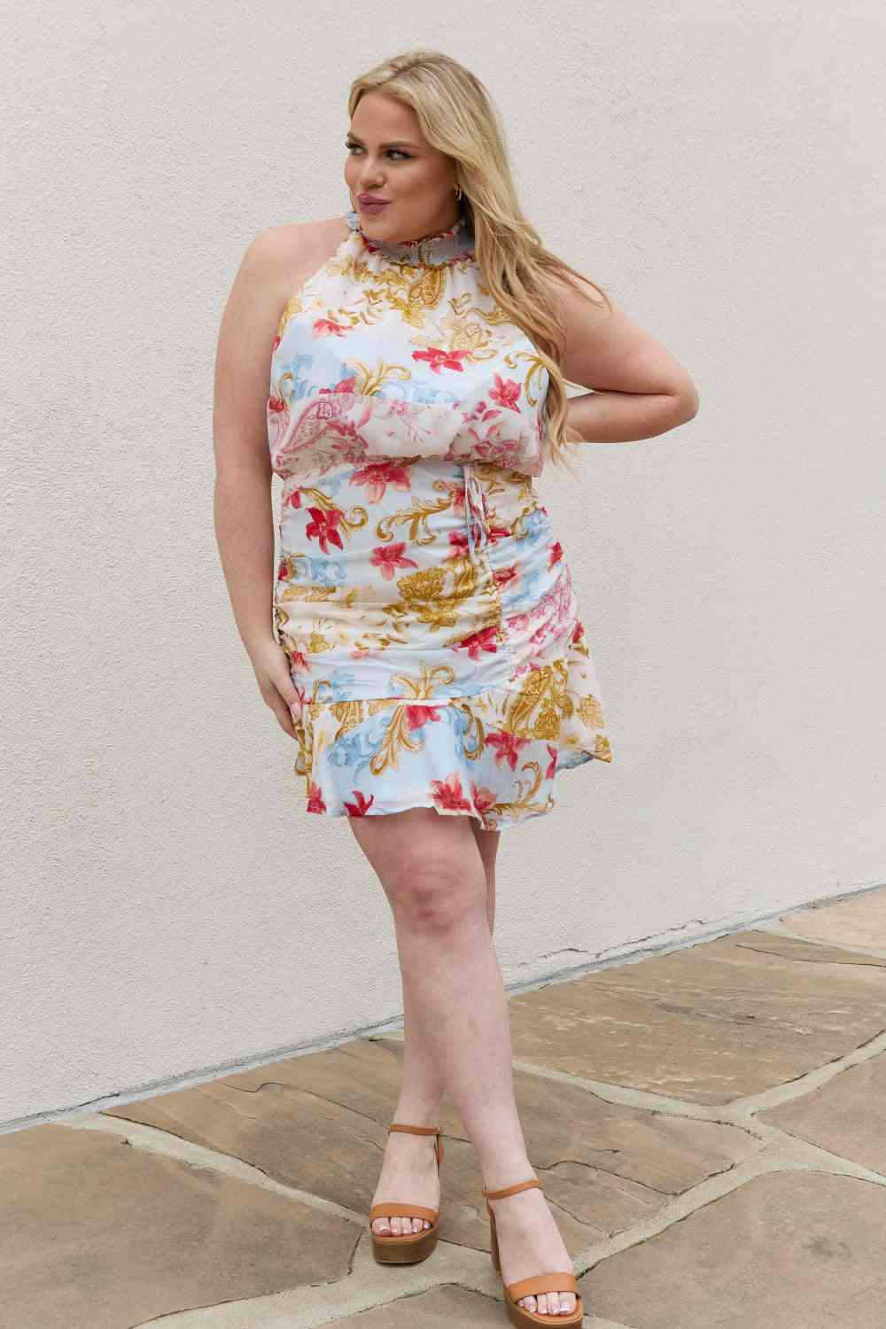 Beautiful You Floral Print Halter Woven Dress