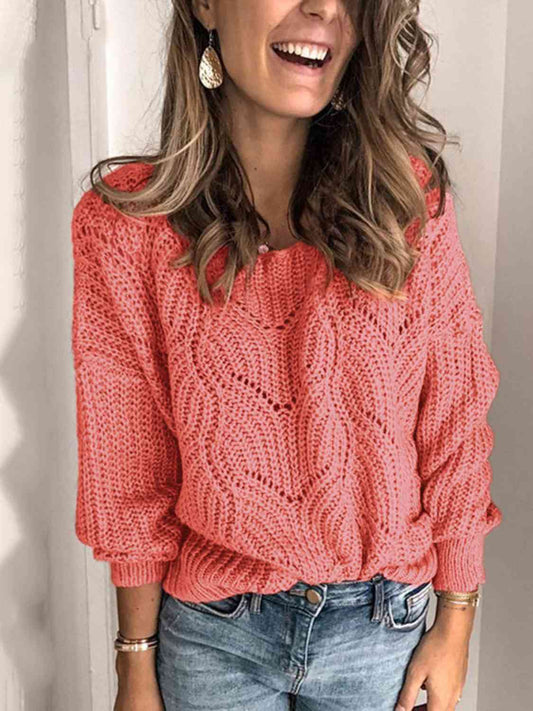 You Get it Openwork Round Neck Sweater