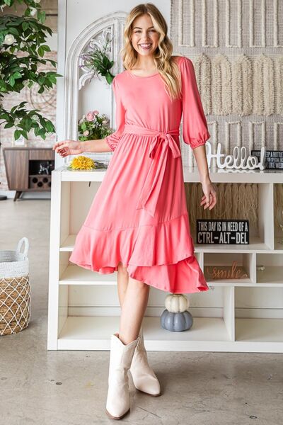 Pretty Girl Tie Front Ruffle Hem Dress