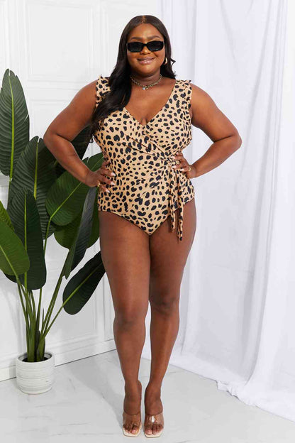 Float On Ruffle Faux Wrap One-Piece in Leopard