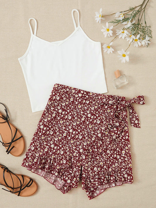 Spaghetti Strap Cami and Floral Shorts Set