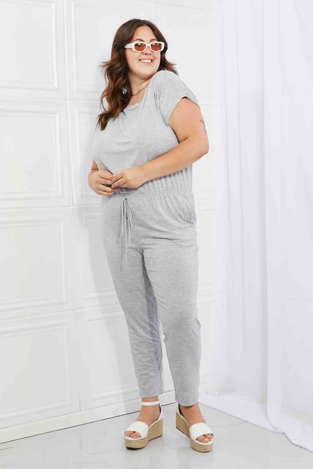 Comfy Days Boat Neck Jumpsuit in Grey