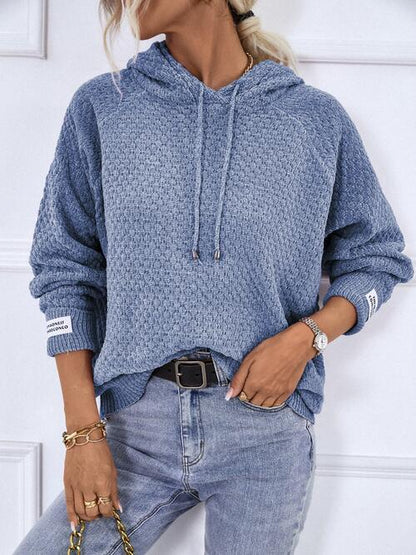 My Comfort Zone Texture Drawstring Long Sleeve Hooded Sweater