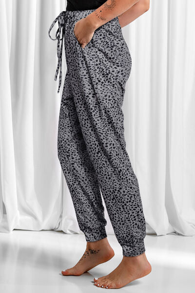 Leopard Drawstring Pocketed Pants