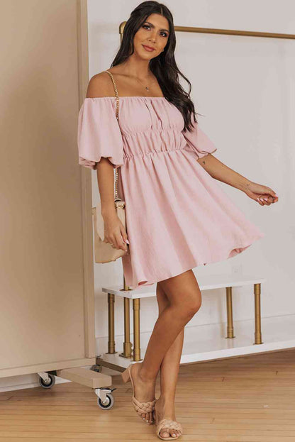 Off-Shoulder Balloon Sleeve Mini Dress