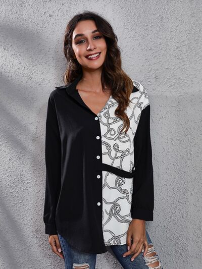 Contrast Button Up Long Sleeve Shirt