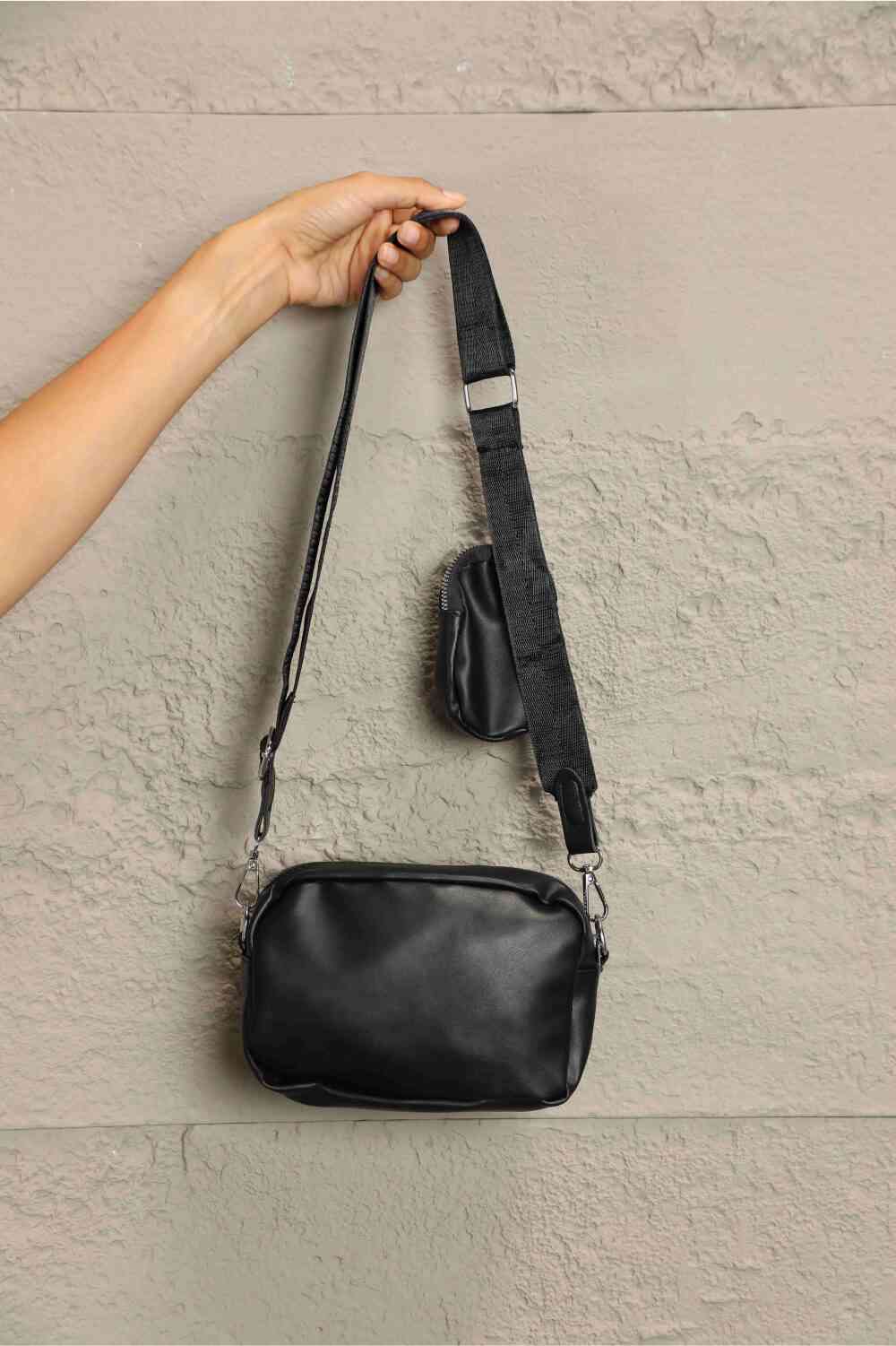 Leather Shoulder Bag with Small Purse