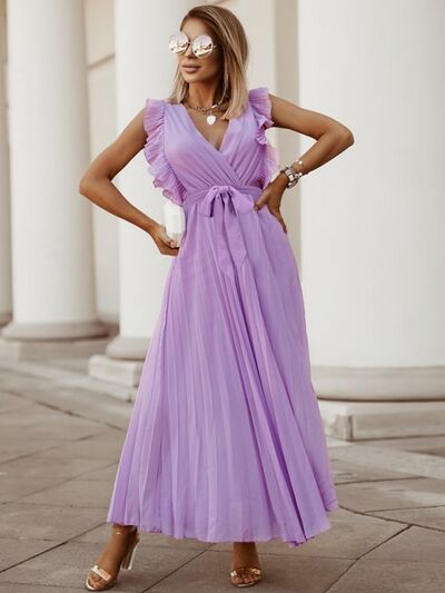 You’ve Got Flare Tied Surplice Cap Sleeve Pleated Dress