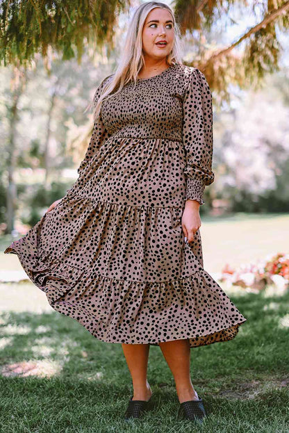 Animal Print Smocked Tiered Dress