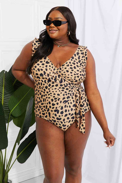 Float On Ruffle Faux Wrap One-Piece in Leopard