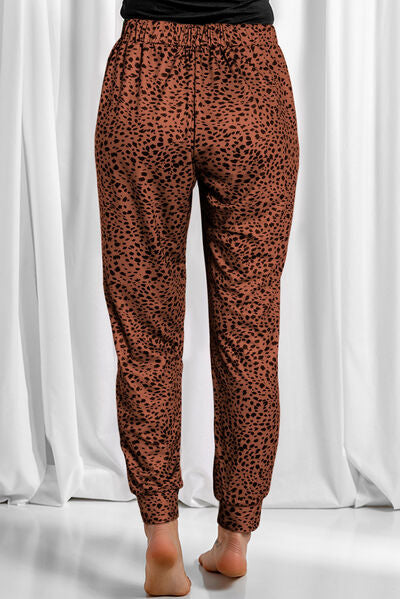 Leopard Drawstring Pocketed Pants