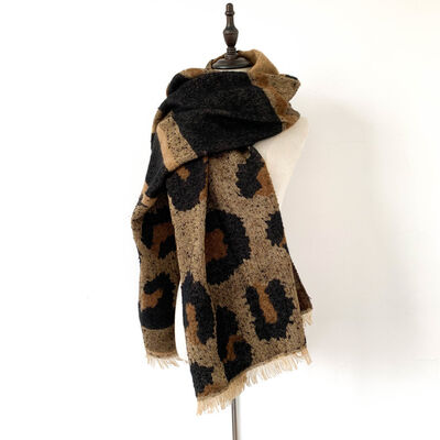 Leopard Raw Hem Polyester Scarf