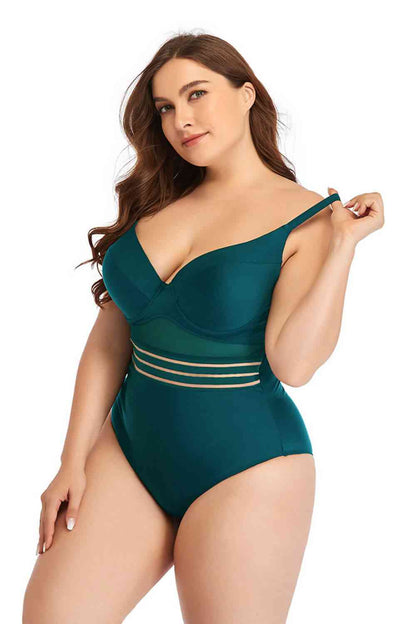 Spliced Mesh Tie-Back One-Piece Swimsuit