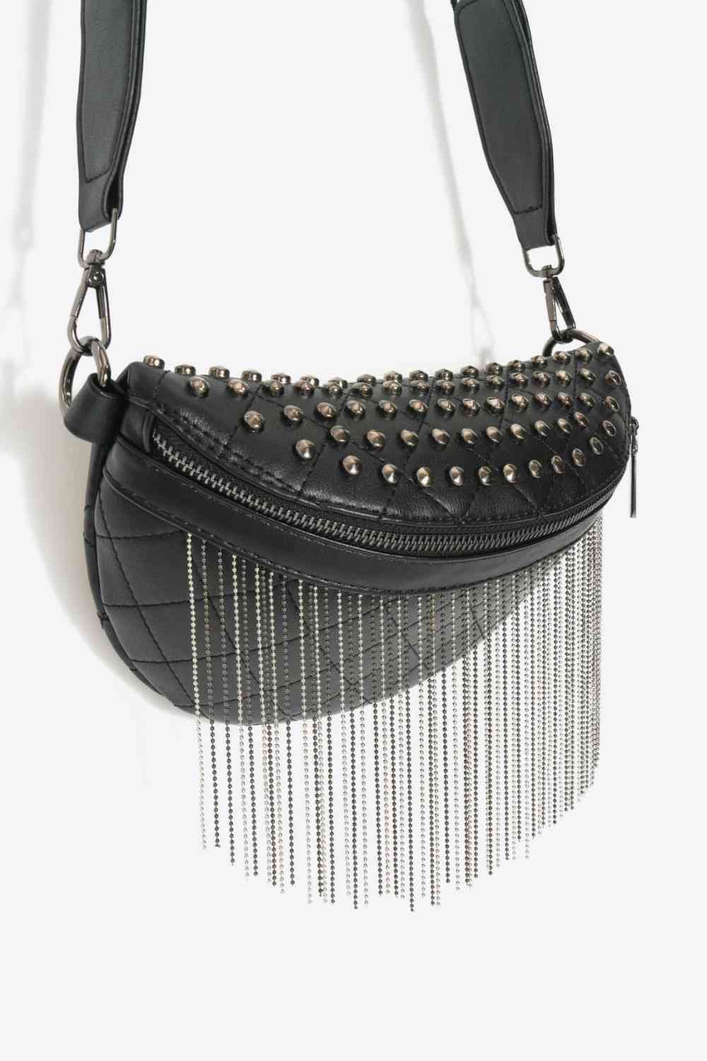 Leather Studded Sling Bag with Fringes