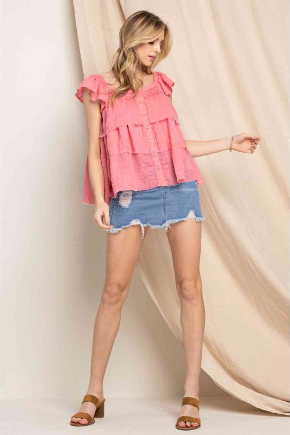 Buttoned Ruffled Top