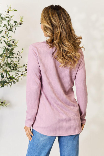 Texture Half Button Long Sleeve Blouse