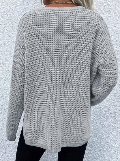 Right Time Notched Long Sleeve Sweater