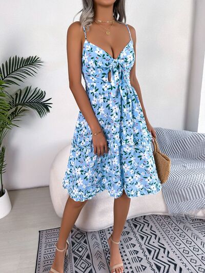 Bow To Me Printed Plunge Cap Sleeve Cami Dress