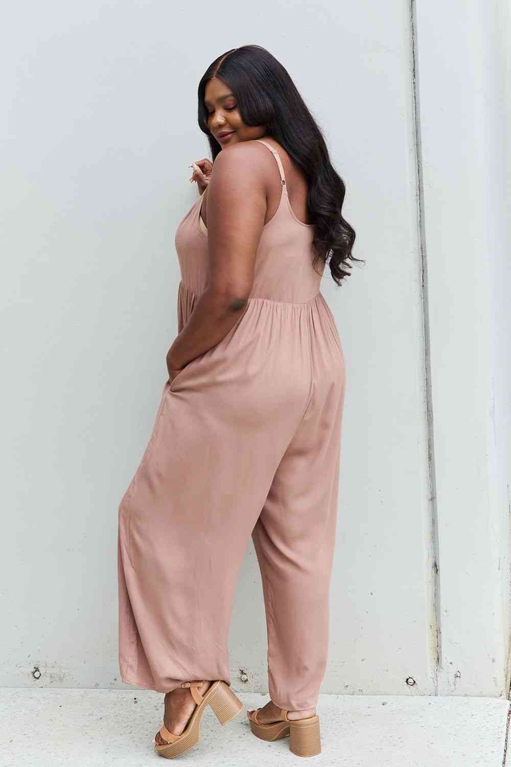 Wide Leg Button Down Jumpsuit in Mocha