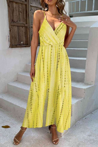 Printed Surplice Adjustable Spaghetti Strap Maxi Dress