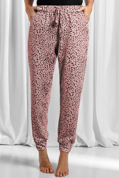 Leopard Drawstring Pocketed Pants