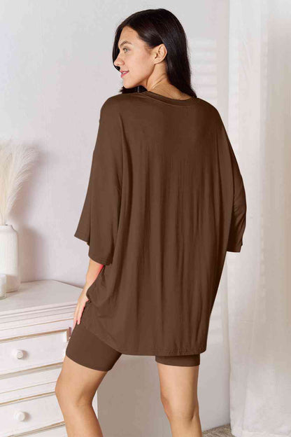 Soft Rayon Three-Quarter Sleeve Top and Shorts Set