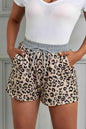 Leopard Print Drawstring Waist Shorts with Pockets