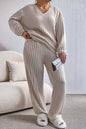 Ribbed V-Neck Drop Shoulder Top and Pants Set