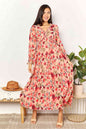 There She Goes Floral Frill Trim Flounce Sleeve Plunge Maxi Dress