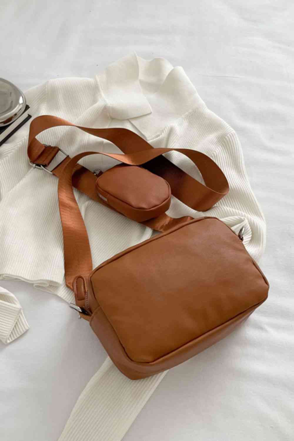 Leather Shoulder Bag with Small Purse