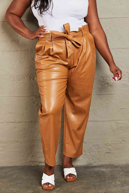 Powerful You Faux Leather Paperbag Waist Pants