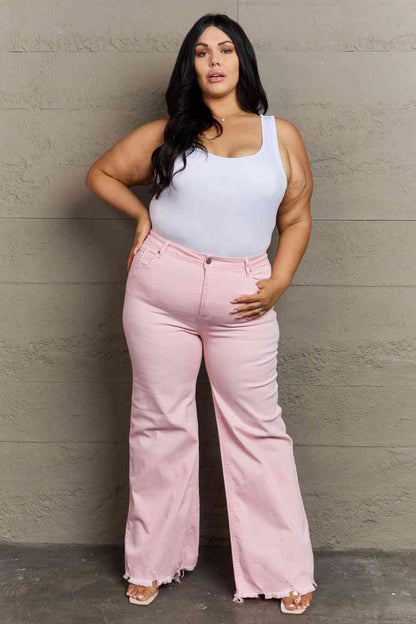 RISEN Raelene High Waist Wide Leg Jeans in Light Pink