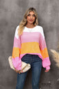 I Love It Color Block Round Neck Dropped Shoulder Sweater