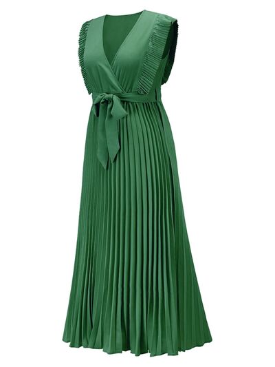 You’ve Got Flare Tied Surplice Cap Sleeve Pleated Dress