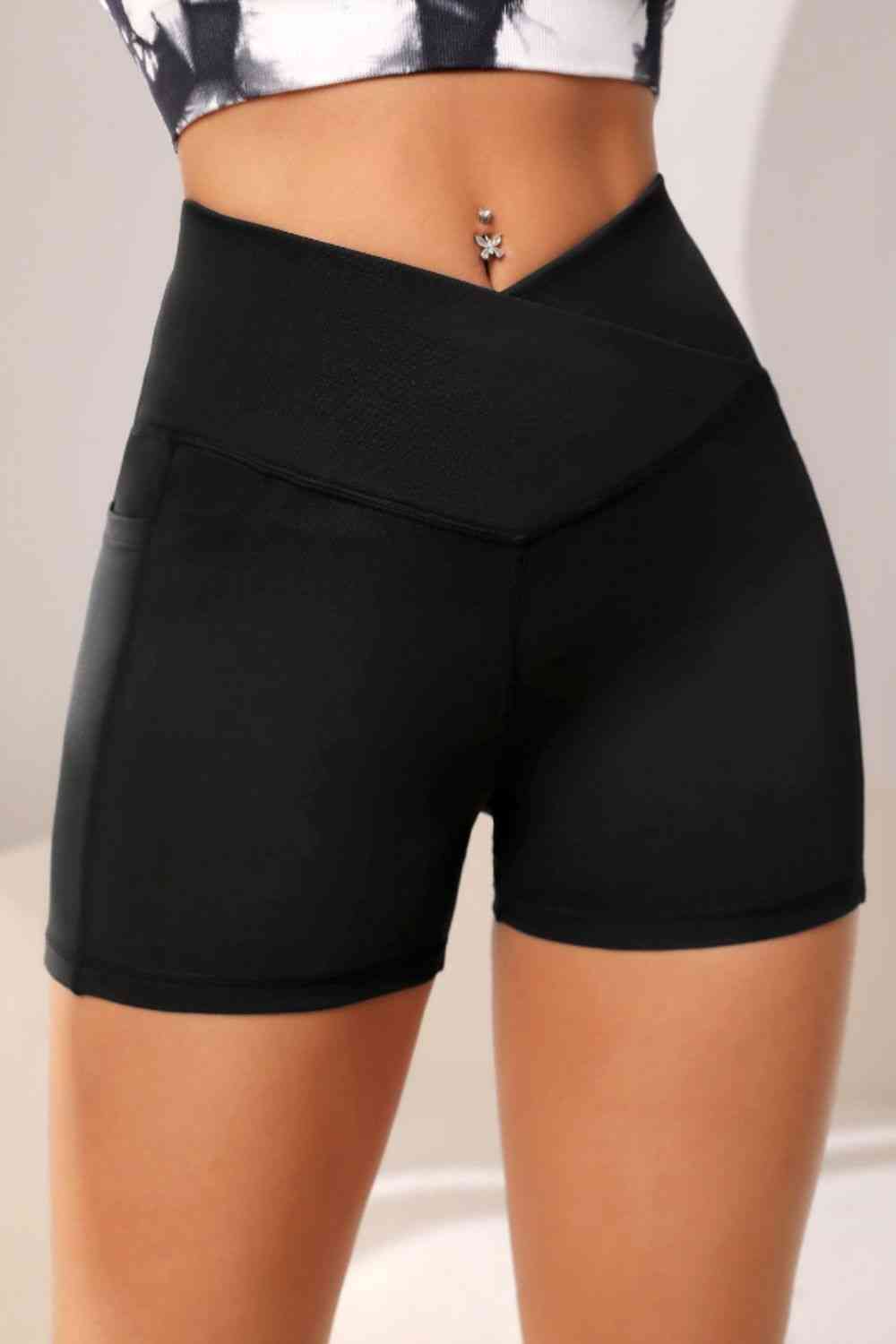 Wide Waistband Active Shorts with Pocket