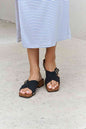 Square Toe Cross Strap Buckle Clog Sandal in Black