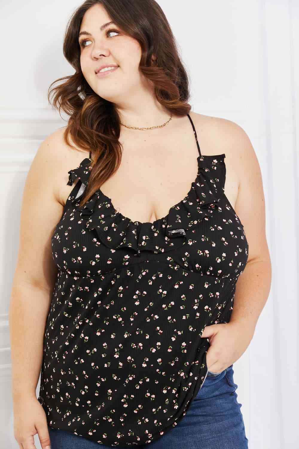 Taste of Spring Ruffle Sleeveless Top in Black