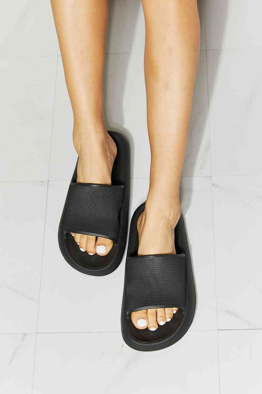 Arms Around Me Open Toe Slide in Black