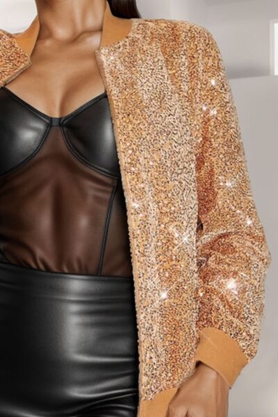 Sequin Zip Up Long Sleeve Jacket