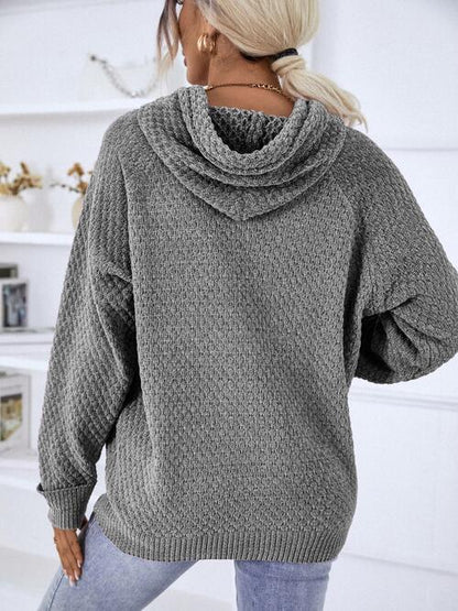 My Comfort Zone Texture Drawstring Long Sleeve Hooded Sweater