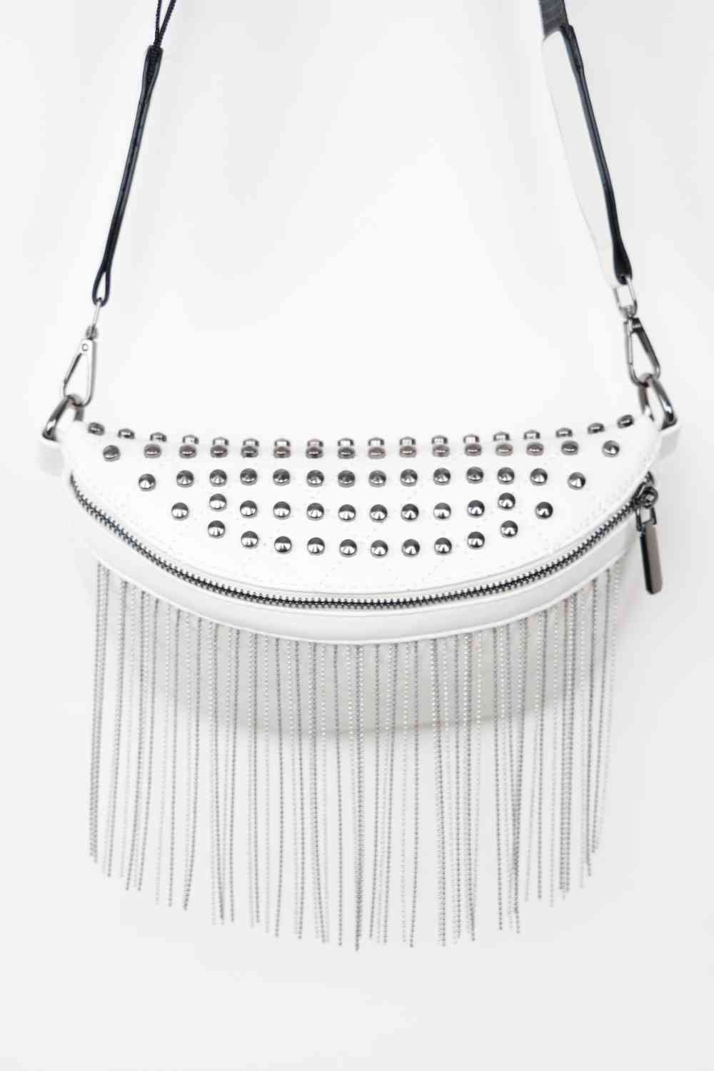 Leather Studded Sling Bag with Fringes