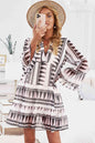 Cozy Love Printed Notched Neck Flare Sleeve Tiered Dress