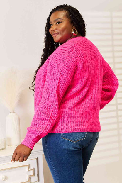 Rib-Knit Open Front Drop Shoulder Cardigan