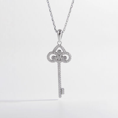 Sterling Silver Inlaid Zircon Key Shape Necklace