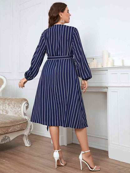 Striped Surplice Neck Long Sleeve Dress