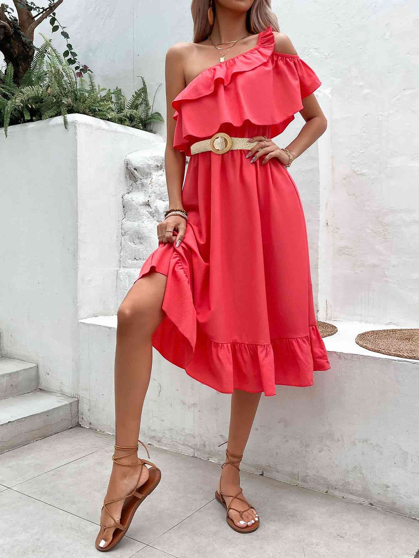 One Love One-Shoulder Ruffle Hem Dress