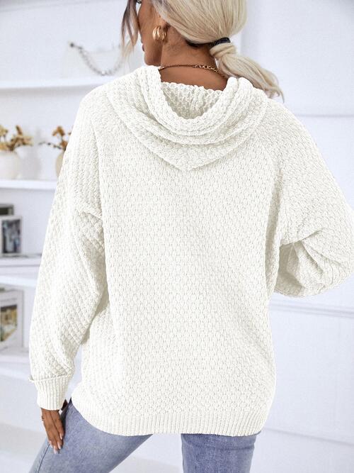 My Comfort Zone Texture Drawstring Long Sleeve Hooded Sweater