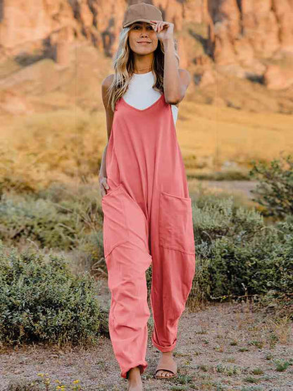 Sleeveless V-Neck Pocketed Jumpsuit